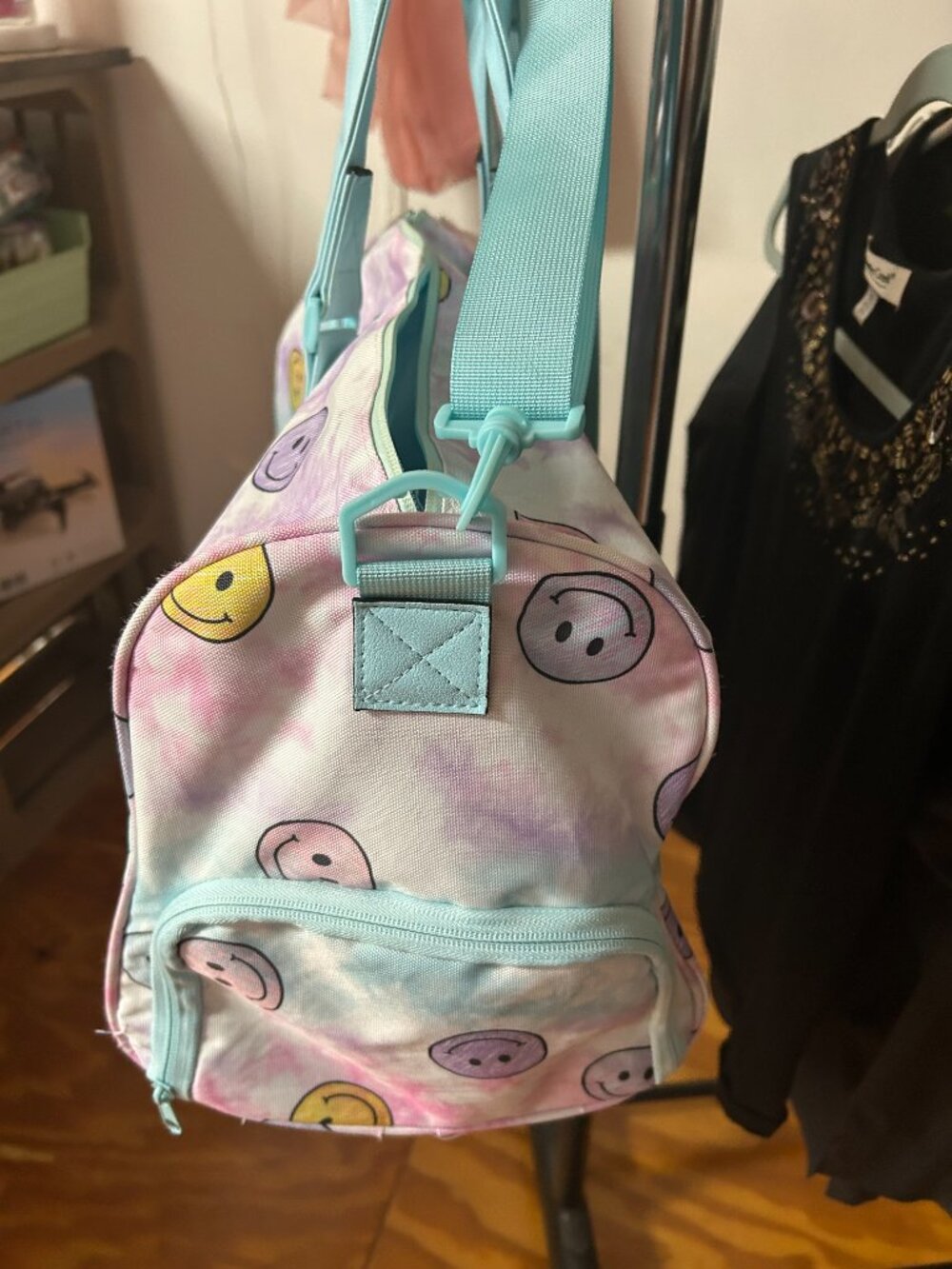Pastel Tie-Dye Smiley Face Duffle Bag | Weekender | Gym | Travel Bag - Picture 2 of 4